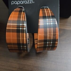 Paparazzi Bold Orange Plaid Hoop Earrings